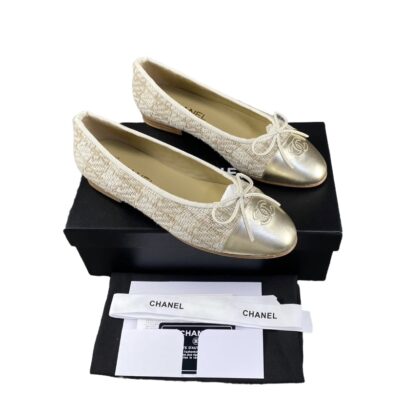 Chanel Gold Tweed Ballerina Flats Size 38