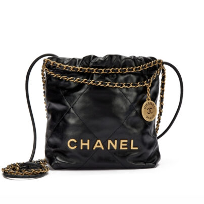 Chanel Hobo Mini 22 Black Calfskin Leather Gold Hardware