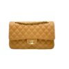 Chanel Medium Classic Double Flap Brown Camel Lambskin Bag quilted leather Goldtone Hardware