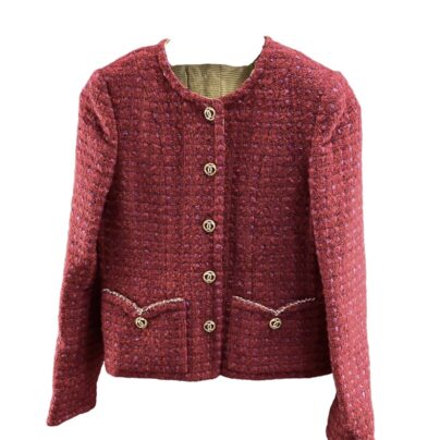 Chanel Red Jacket Tweed Wool 2023 2024 Collection with 5 buttons and 2 front pockets