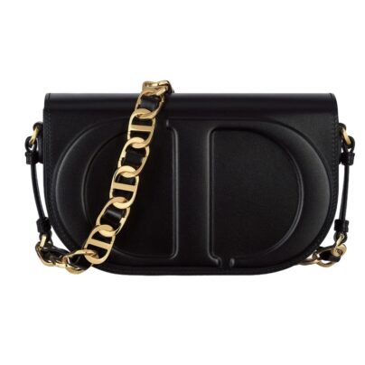 Christian Dior Black CD Signature Calfskin Leather Shoulder Bag with goldtone strap