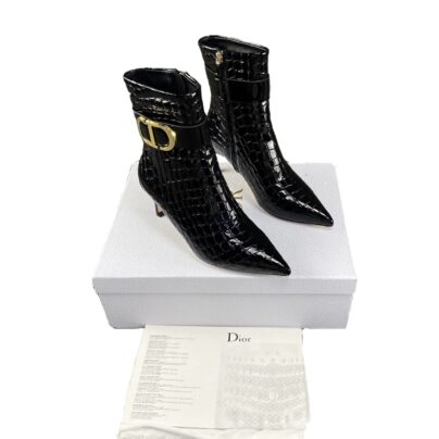Christian Dior CD Black Crocodile Leather Ankle Boots Size 38
