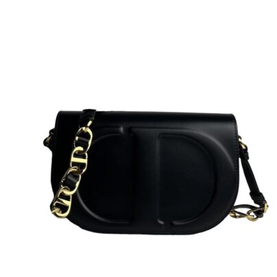 Christian Dior CD Signature Black Calfskin Leather Bag with Gold CD metal strap