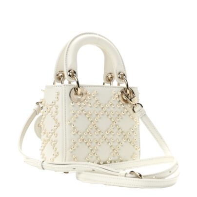 Christian Dior MICRO Lady Dior Pearl Bag Latte Beige Lambskin Cannage