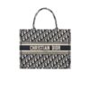 Christian Dior Medium Book Tote Bag Blue Ecru Embroidery Dior Oblique