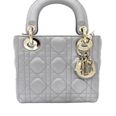 Christian Dior Mini Lady Dior Grey Lambskin Leather Bag
