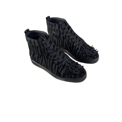 Christian Louboutin Zebra Striped Black Studded Sneakers Size 44