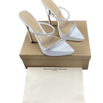 Gianvito Rossi White Cannes Platform Mules Heels Size 37.5
