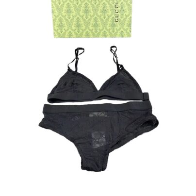Gucci Black GG Tulle Lingerie Set Bra and Briefs