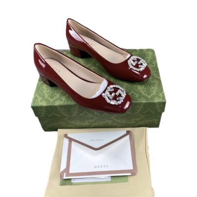 Gucci GG Heeled Ballerina Red Patent Leather GG Crystals