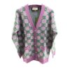 Gucci GG Pink Wool Cardigan in Knit Jacquard Size M with V Neck