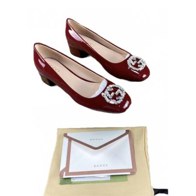 Gucci GG Red Patent Leather Ballerina with GG Crystals