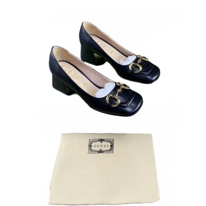 Gucci Horsebit Mid Heeled Black Leather Pumps Size 37.5