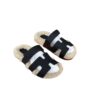 Hermès Chypre Fur Sandals Black Calfskin Ecru Shearling