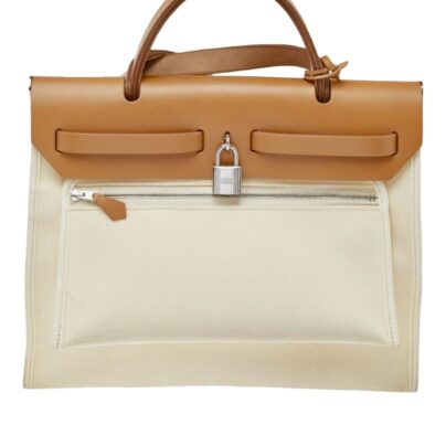 Hermes Herbag Zip 31 Beige Tan Brown Leather 2 in 1 Bag back