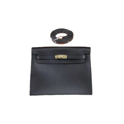 Hermes Kelly Danse Evercolor Black Leather Bag Gold Hardware