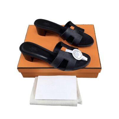 Hermes Oasis Black Sandals Epsom Leather Size 39