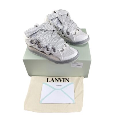 Lanvin Curb Low top Sneakers White Grey Leather Size 43