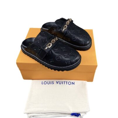 Louis Vuitton LV Cosy Flat Comfort Clogs Black Embossed Canvas