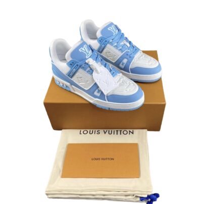 Louis Vuitton Low Top White and Blue Leather Sneakers Size 44