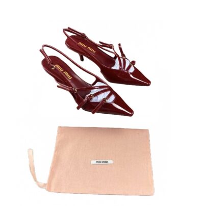 Miu Miu Buckle Slingback Red Patent Leather Kitten Heels Size 40