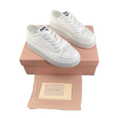 Miu Miu White Denim Low top platform sneakers Size 37