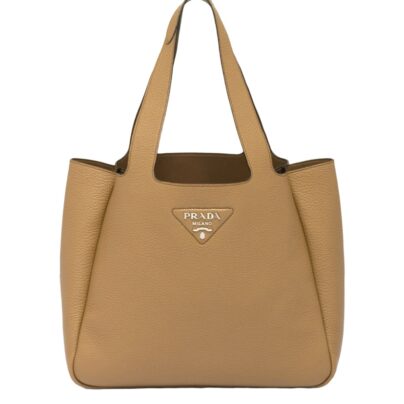 Prada Logo plaque Brown Leather Tote Bag 2023 24