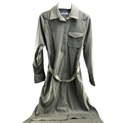 Prada Long Belted Collared Dress Khaki Green Size M