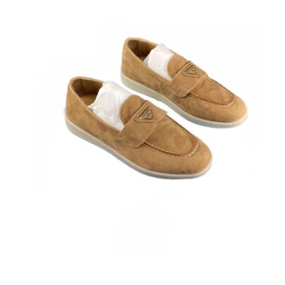 Prada Saint Tropez Suede Natural Brown Loafers Size 39