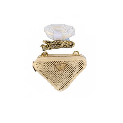 Prada Triangle Mini Gold Crystal Embellished Bag with Gold Chain