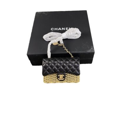 2023 Chanel Mini Metal Woven Evening Bag in Lambskin and goldtone