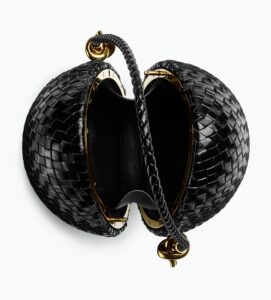 Bottega Veneta Black Uovo Minaudiere Egg shaped Top Handle Bag Calfskin leather scaled