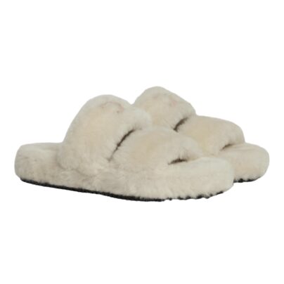 Celine Triomphe Beige Shearling Fur Slides