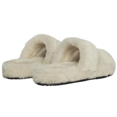 Celine Triomphe Beige Shearling Fur Slides Fluffy slippers