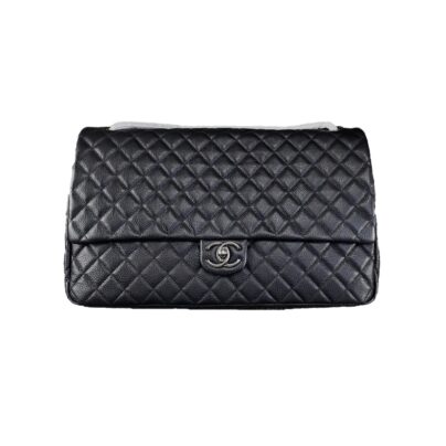 Chanel Black XXL Airline Travel Flap Bag in Quilted Calfskin Leather