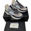 Chanel CC Grey Navy Blue Sneakers in Leather and Fabric Size 39