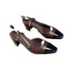 Chanel CC Slingback Croc embossed Pumps Brown Black Cap Toe Calfskin Leather Size 39.5