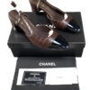 Chanel CC Slingback Crocodile embossed Brown Black Cap Toe Pumps Size 39