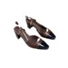 Chanel CC Slingback Crocodile embossed Cap Toe Calfskin Pumps Brown Black Size 38