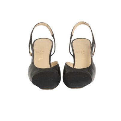 Chanel Cap Toe Leather DOrsay Black Leather Fabric Slingback Pumps Size 40