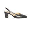 Chanel DOrsay Cap Toe Leather Black Leather Fabric Slingback Pumps Size 41