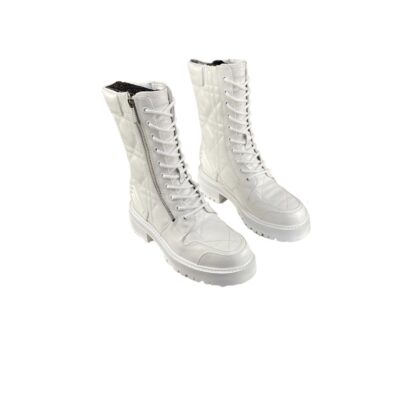 Christian Dior D Leader Ankle Boots White Calfskin Leather Size 40