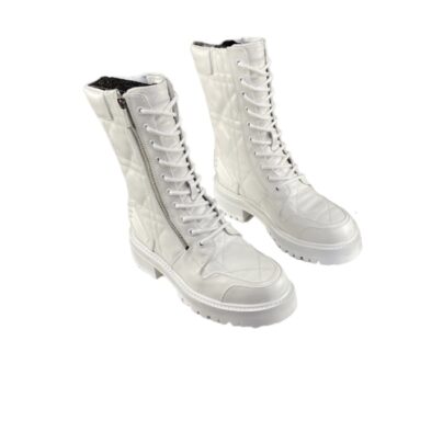 Christian Dior D Leader White Calfskin Ankle Boots Size 38