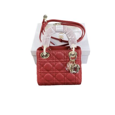 Christian Dior Mini Lady Dior Lambskin Cannage Red Bag