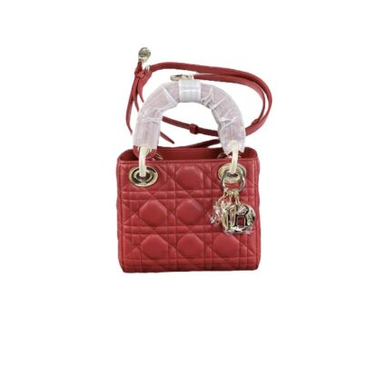 Christian Dior Red Lambskin Mini Lady Dior Cannage Bag