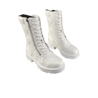 Christian Dior White Calfskin D Leader Ankle Boots Size 41