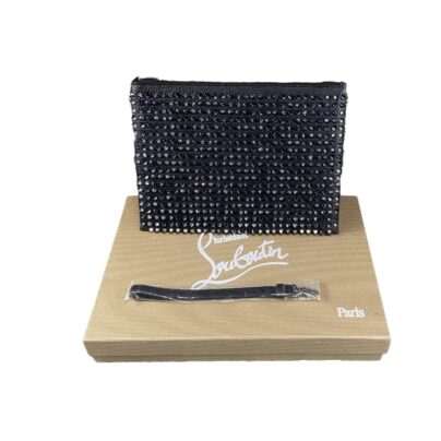 Christian Louboutin Peter Pouch Clutch Bag Black Lambskin Leather