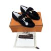 Hermes Black Paris Loafers Mink Fur Suede size 38
