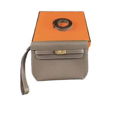 Hermes Kelly Depeches 25 Pouch Bag Etoupe Epsom Leather