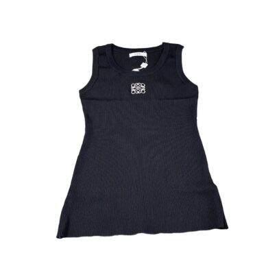 Loewe Embroidered Stretch Black Cotton Tank Top Size Small